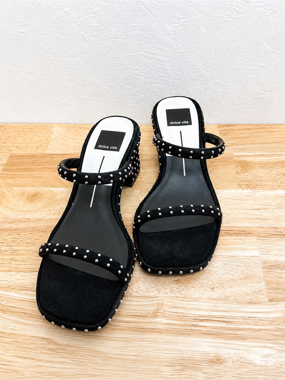 Dolce Vita Black Stud-Trim Two-Strap Block Heel Sandals